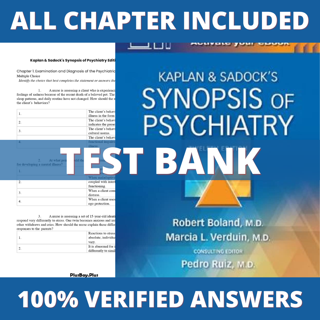 Test Bank for Kaplan & Sadock’s Synopsis of Psychiatry 12th Edition (Boland, 2021)