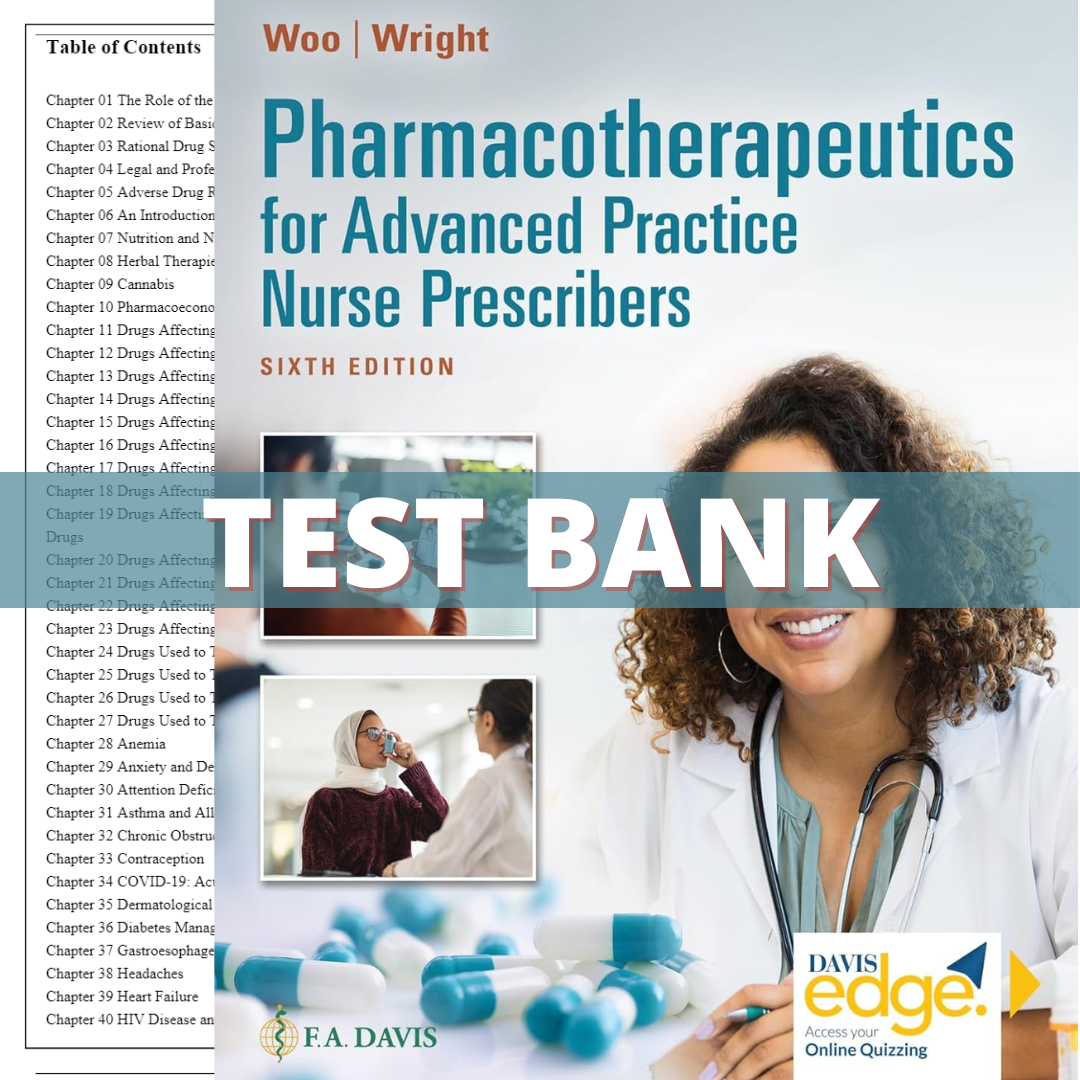 Test Bank Pharmacotherapeutics for Advanced Practice Nurse Prescribers, 6th Edition (Woo, 2024)