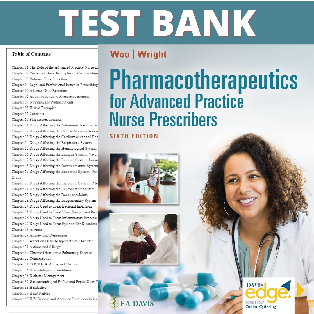 Test Bank - Pharmacotherapeutics for Advanced Practice Nurse Prescribers, 6th Edition by Woo