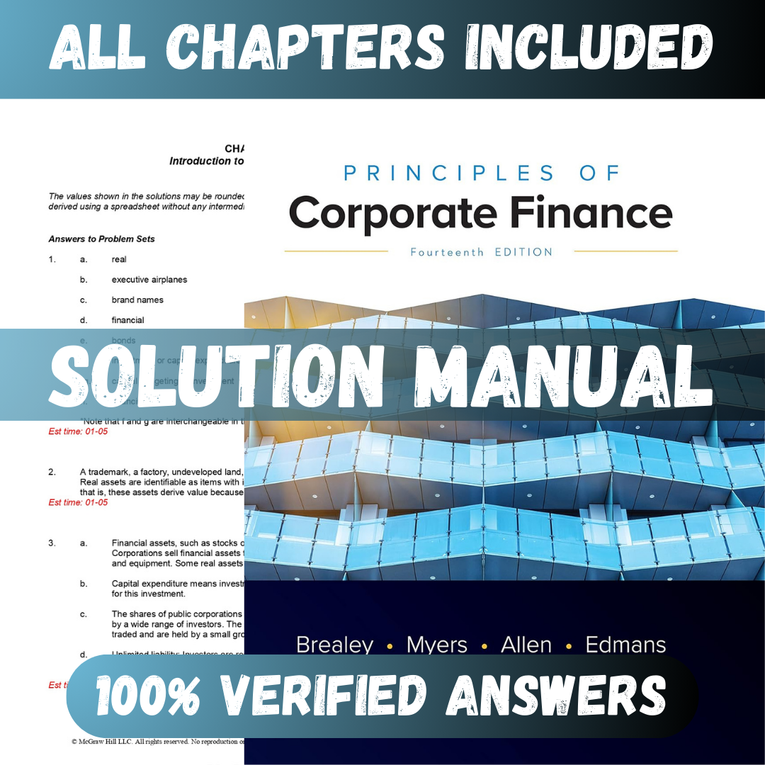 Solution Manual for Principles of Corporate Finance 14th Edition (Brealey, 2023)