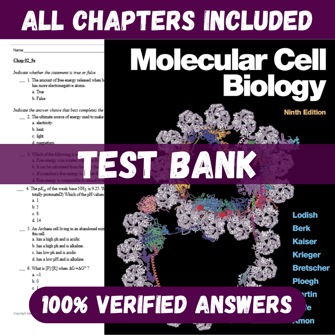 Test Bank For Molecular Cell Biology 9th Edition By Lodish