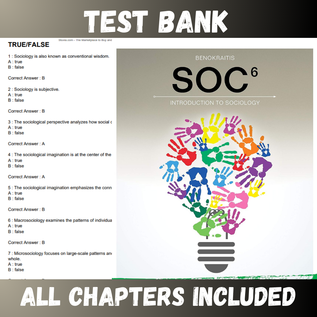 Test Bank for SOC (MindTap Course List) 6th Edition (Nijole, 2018)  | All Chapters