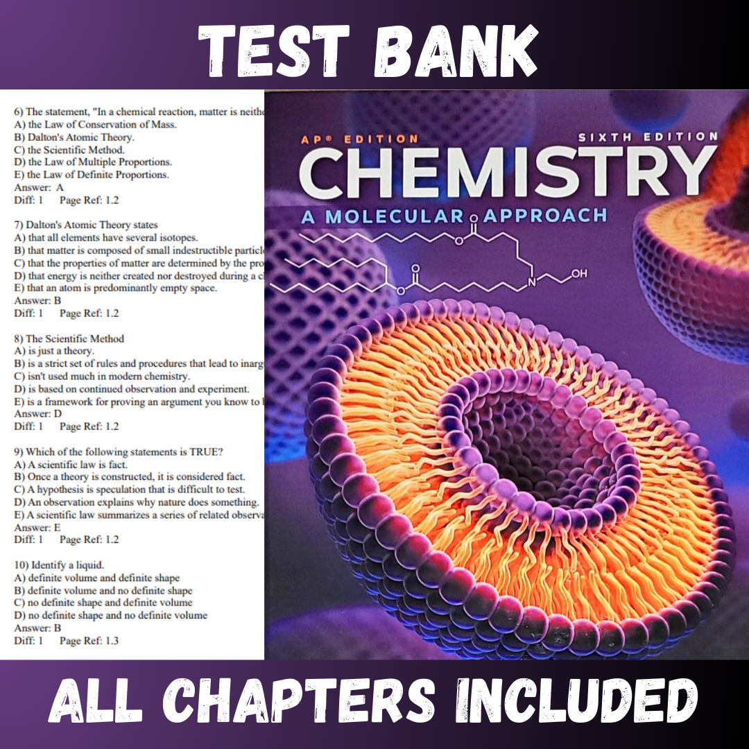 Test Bank for Chemistry, A Molecular Approach, AP Edition, Sixth Edition (Nivaldo)  | All Chapters