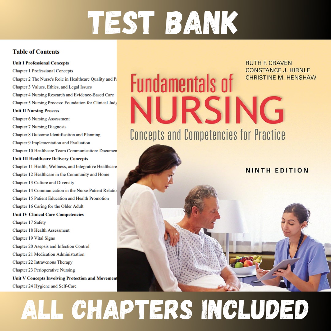 Test Bank for Fundamentals of Nursing: Concepts and Competencies for Practice 9th Edition (Ruth)  | All Chapters