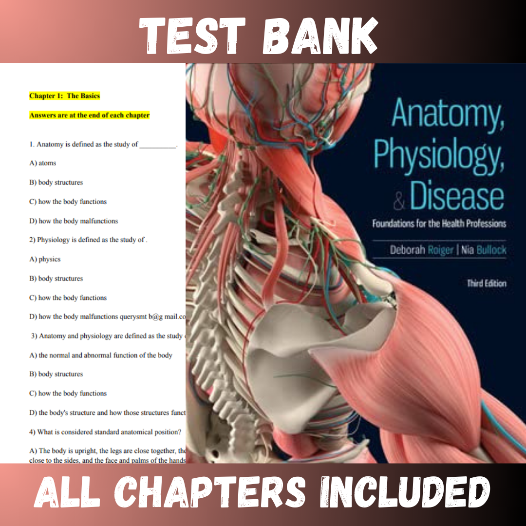 Test Bank for ISE Anatomy, Physiology, & Disease: Foundations for the Health Professions 3rd Edition (Deborah)  | All Chapters