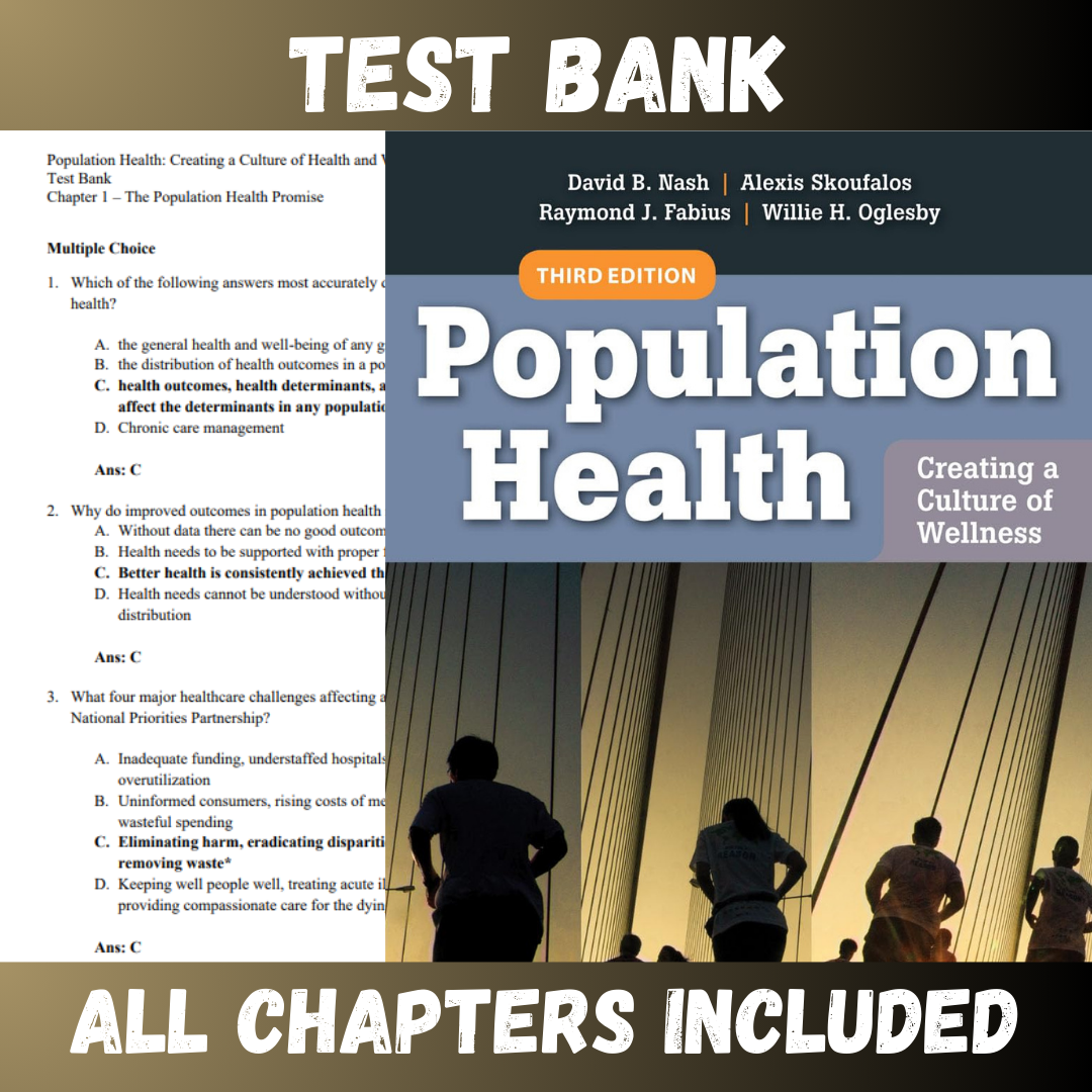 Test Bank for Population Health: Creating a Culture of Wellness 3rd Edition (David)  | All Chapters