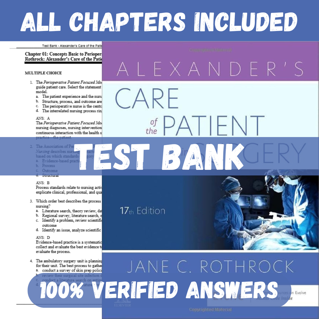 Test Bank for Alexander's Care of the Patient in Surgery, 17th Edition by Rothrock