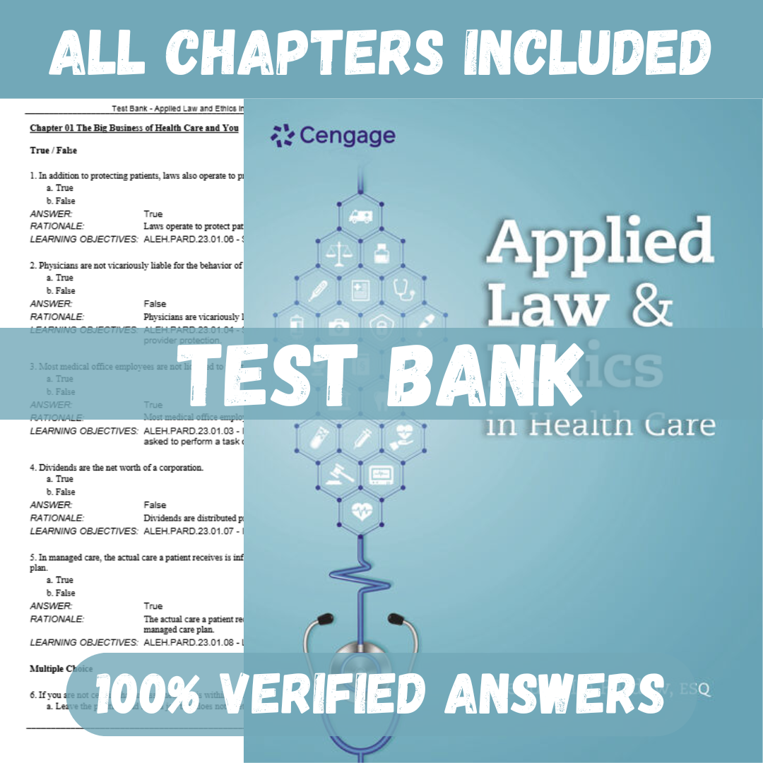 Test Bank for Applied Law and Ethics in Health Care, 1st Edition by Pardew