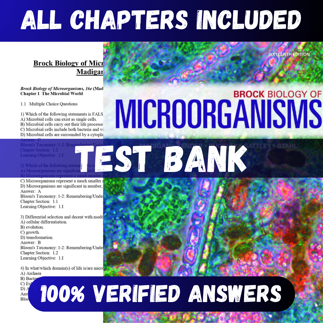 Test Bank Brock Biology of Microorganisms 16th Edition (Madigan, 2021)