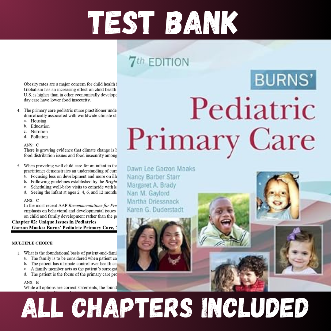 Test Bank Burns' Pediatric Primary Care 7th Edition (Dawn Lee Garzon, 2019)