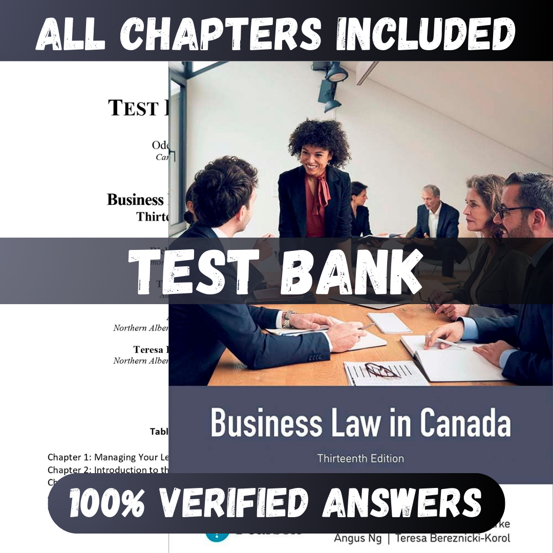 Test Bank Business Law in Canada 13th Edition (Yates, 2024)