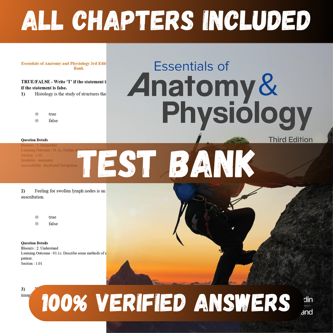 Test Bank Essentials of Anatomy & Physiology 3rd Edition (Kenneth Saladin, 2022)