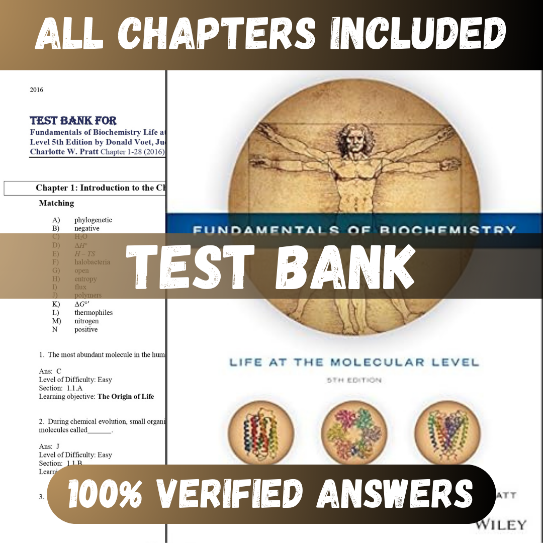Test Bank Fundamentals of Biochemistry Life at the Molecular Level 5th Edition (Voet, 2016)