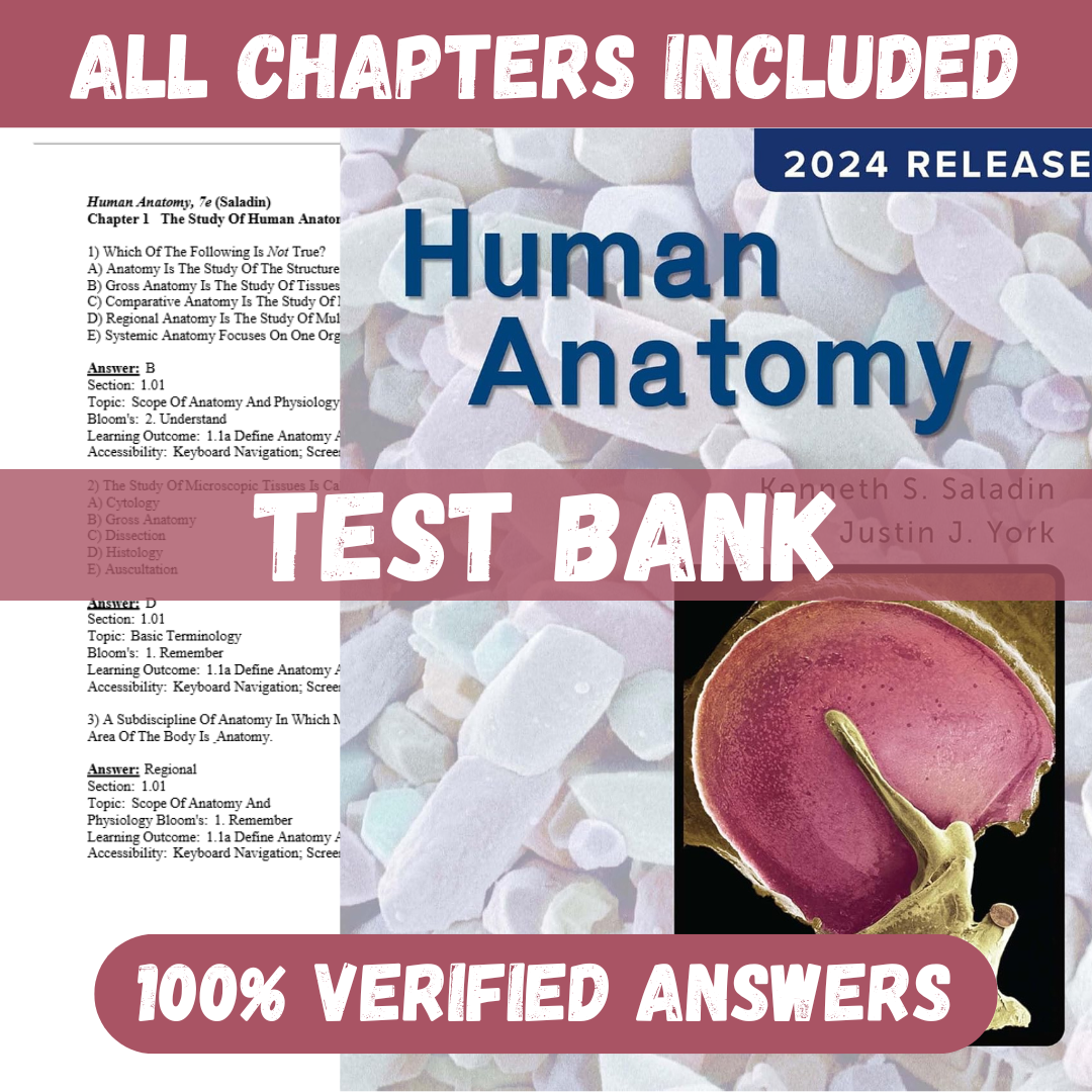Test Bank for Human Anatomy 6th Edition by Kenneth S. Saladin
