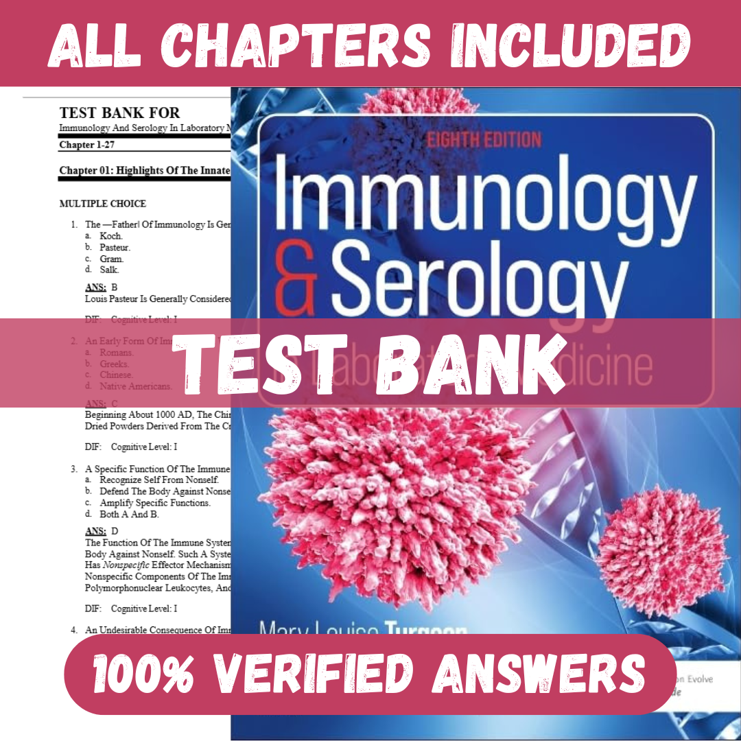 Test Bank for Immunology & Serology in Laboratory Medicine 8th Edition by Turgeon
