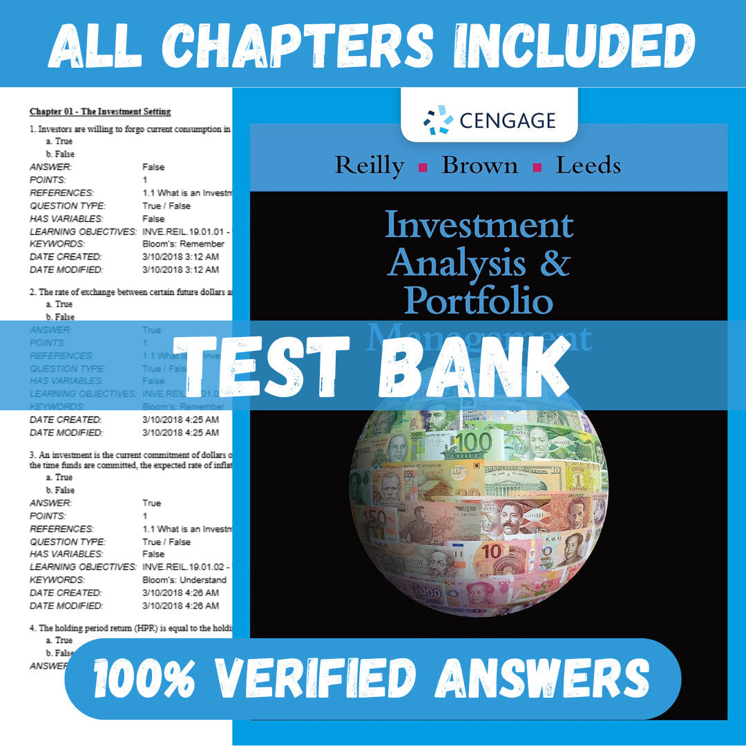 Test Bank for Investment Analysis and Portfolio Management 11th Edition By Frank Reilly