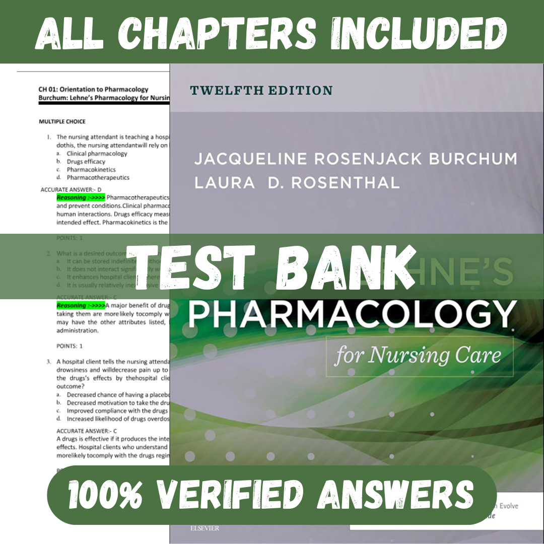Test Bank for Lehne's Pharmacology for Nursing Care 12th Edition by Burchum