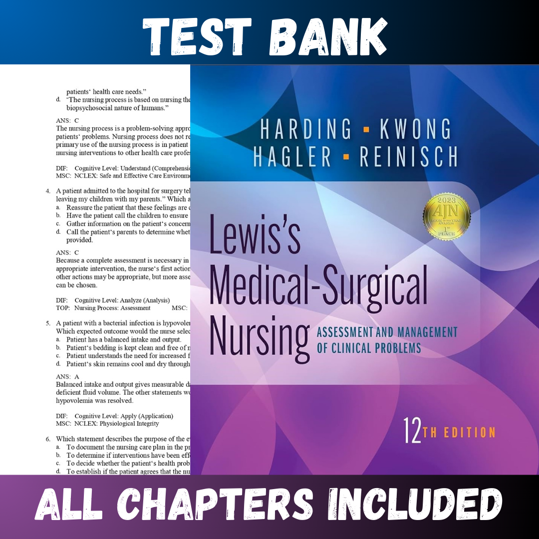 Test Bank - Lewis's Medical-Surgical Nursing 12th Edition by Harding