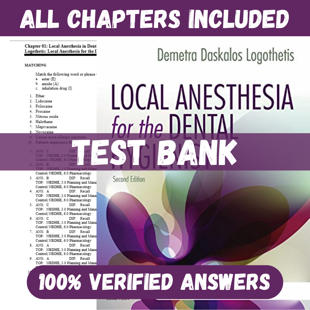Test Bank for Local Anesthesia for the Dental Hygienist 2nd Edition by Logothetis