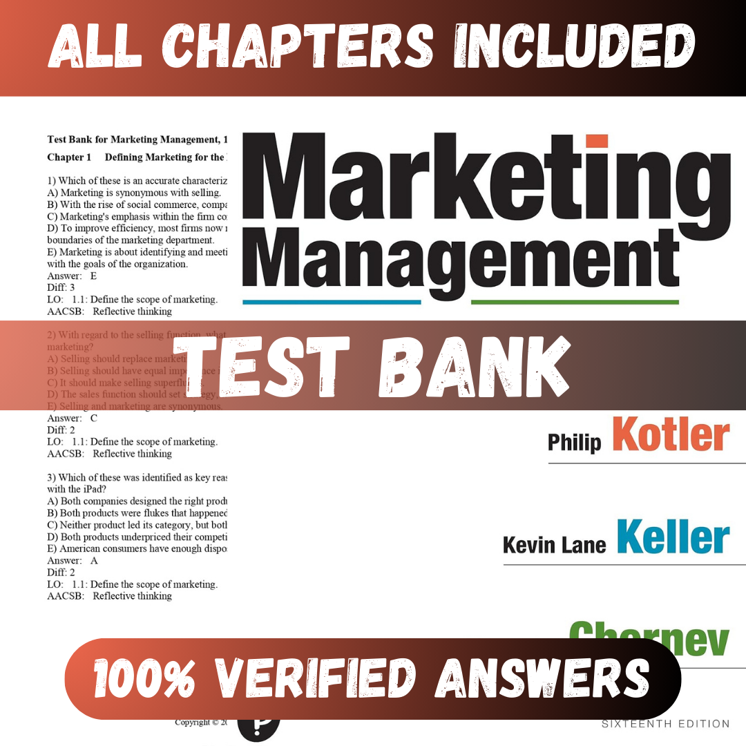 Test Bank Marketing Management, 16th Edition (Kotler, 2022)