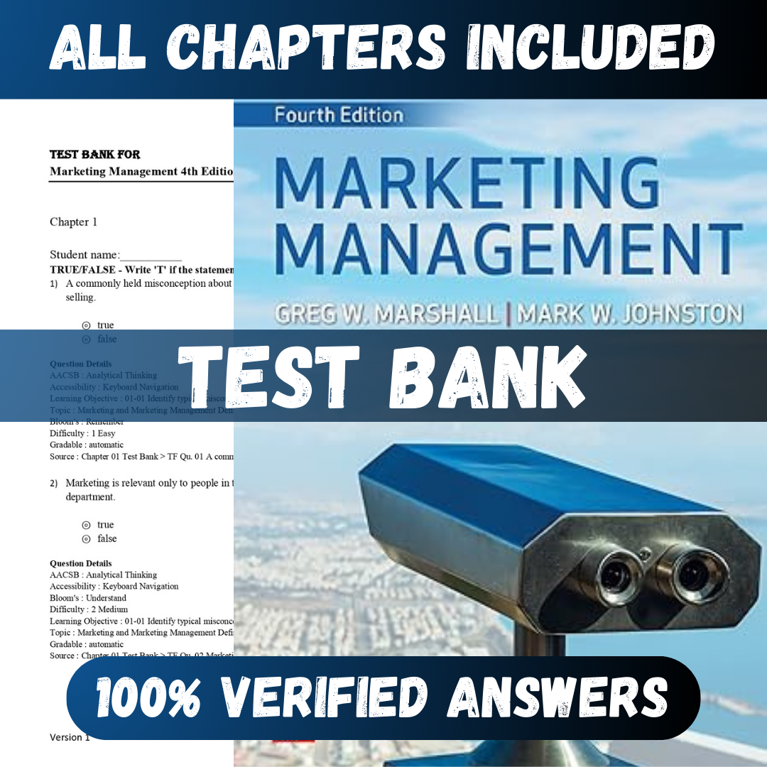 Test Bank Marketing Management 4th Edition (Marshall, 2022)
