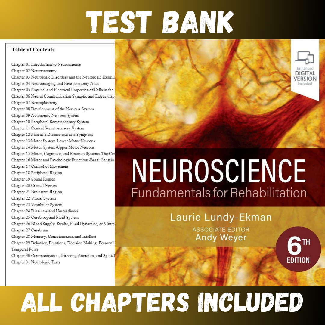 Test Bank - Neuroscience Fundamentals for Rehabilitation, 6th Edition by Lundy-Ekman