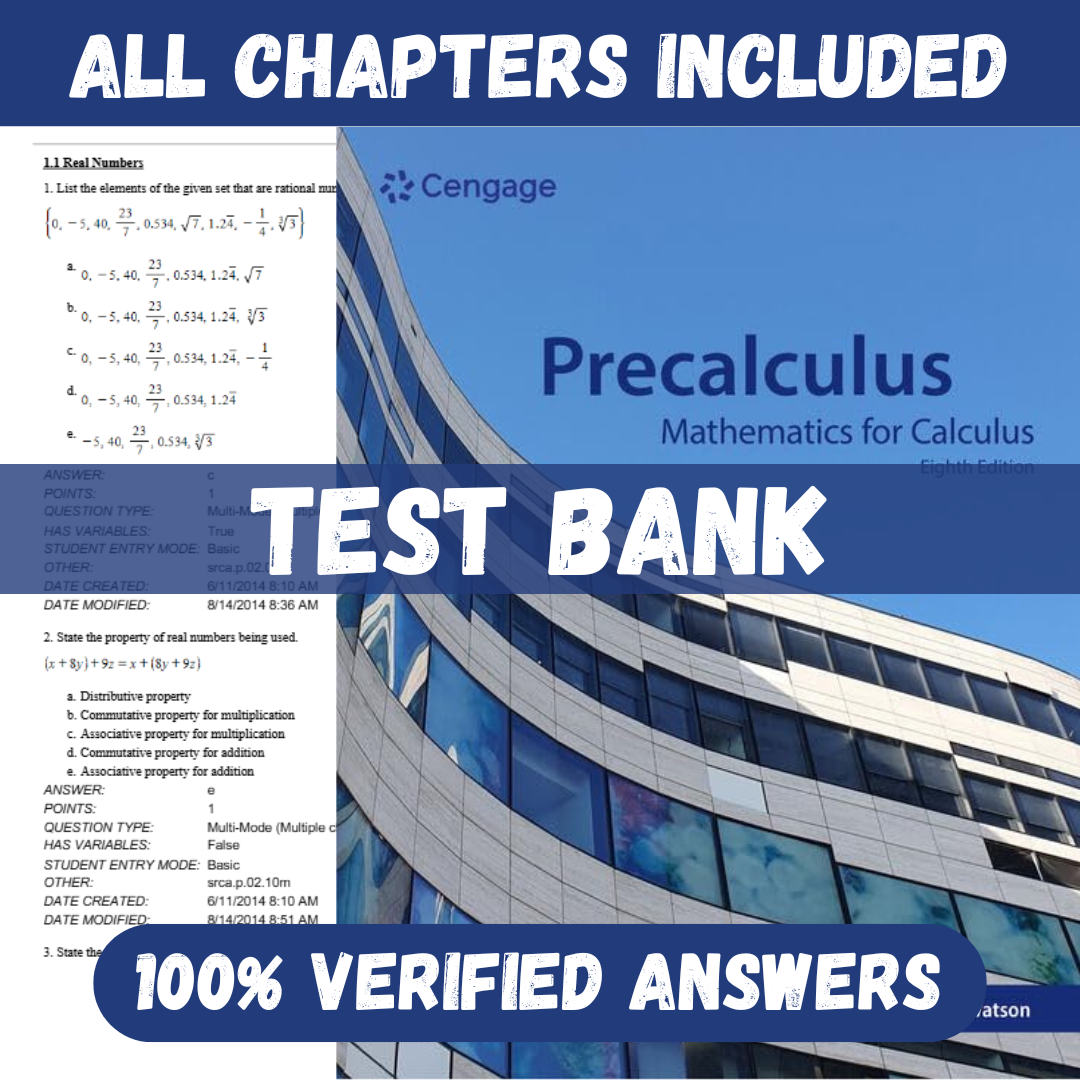 Test Bank for Precalculus Mathematics for Calculus, 8th Edition by Stewart