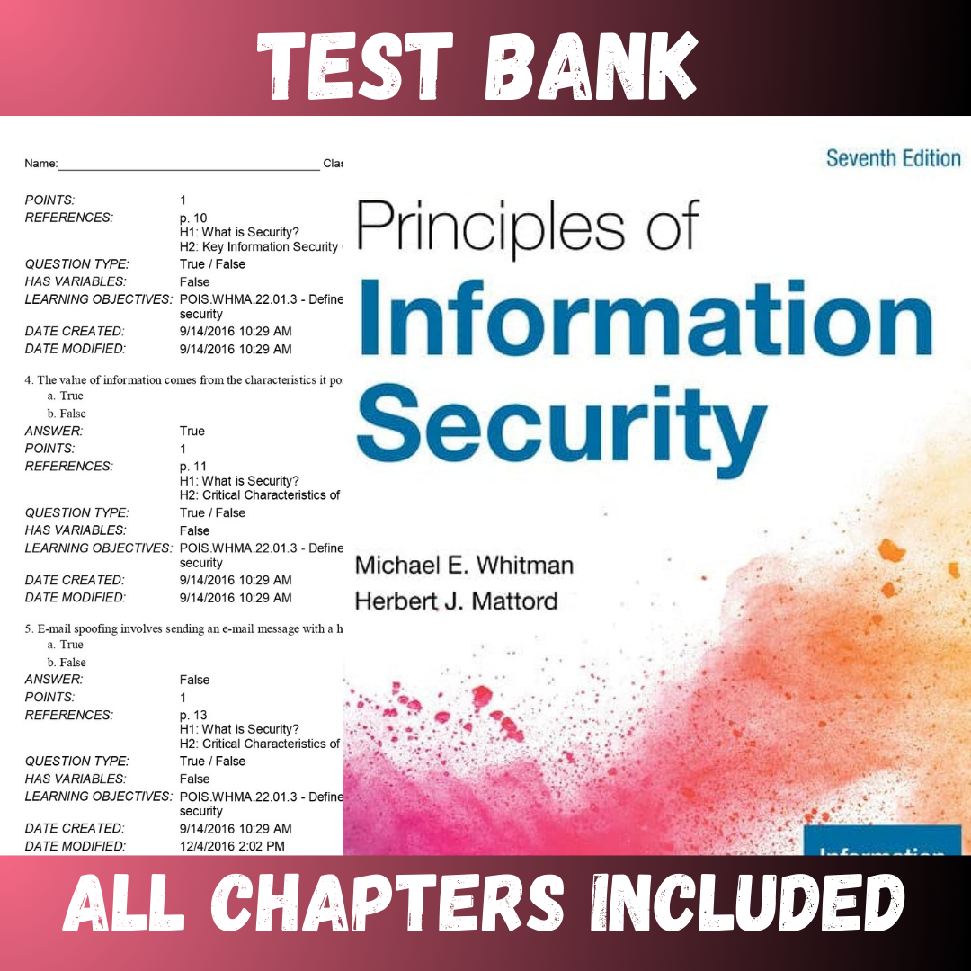 Test Bank - Principles of Information Security 7th Edition by Whitman,2021)