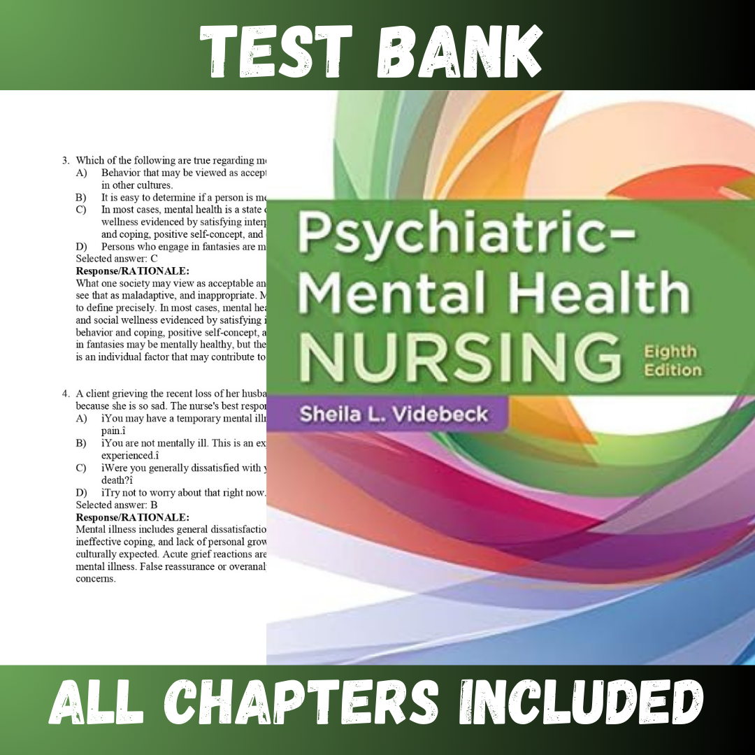 Test Bank - Psychiatric-Mental Health Nursing 8th Edition by Videbeck