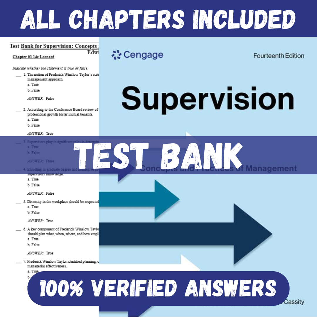 Test Bank for Supervision: Concepts and Practices of Management, 14th Edition by Edwin C. Leonard