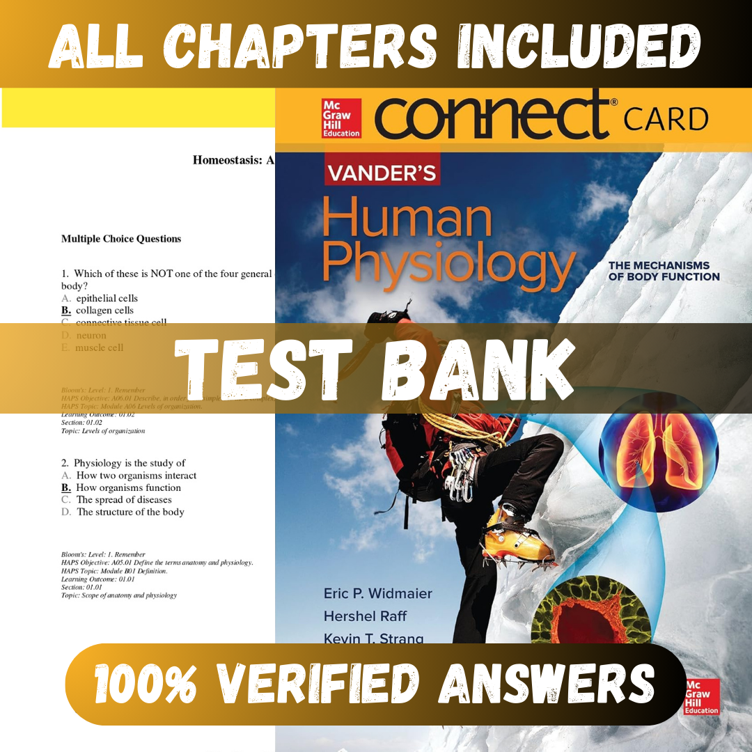 Test Bank Vander's Human Physiology 15th Edition (Widmaier, 2018)